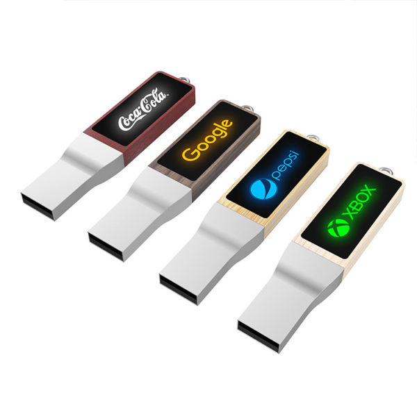 Pendrive Metal Madera Con Luz led